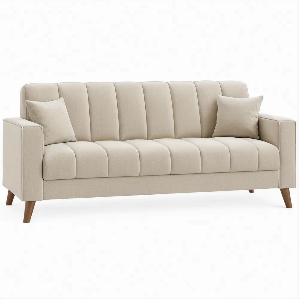 Trzyosobowa sofa tapicerowana 200 x 86 x 84 cm beżowo-brązowa