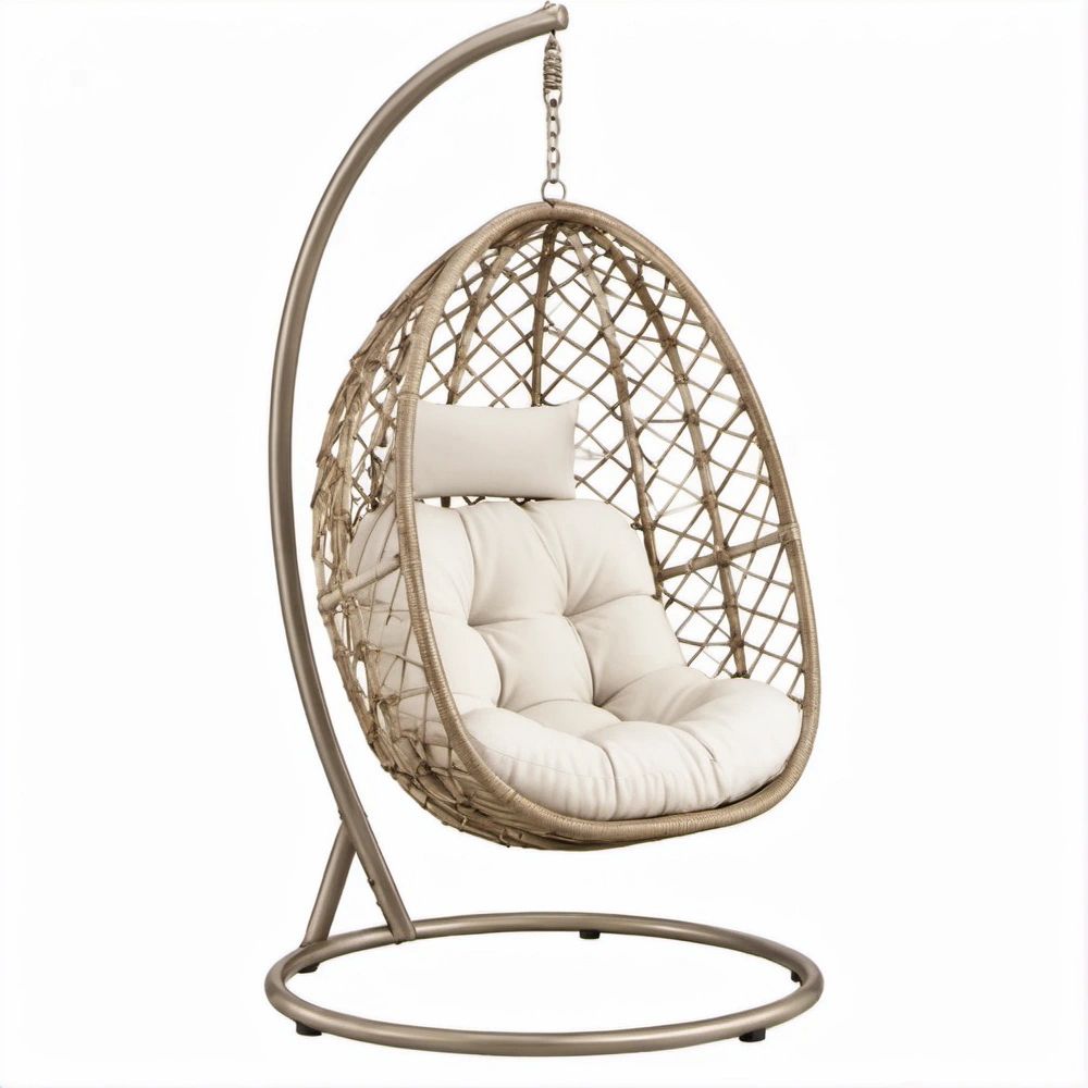 Beżowy wiszący kokon ogrodowy ze stelażem Taupe, 105 x 105 x 195 cm