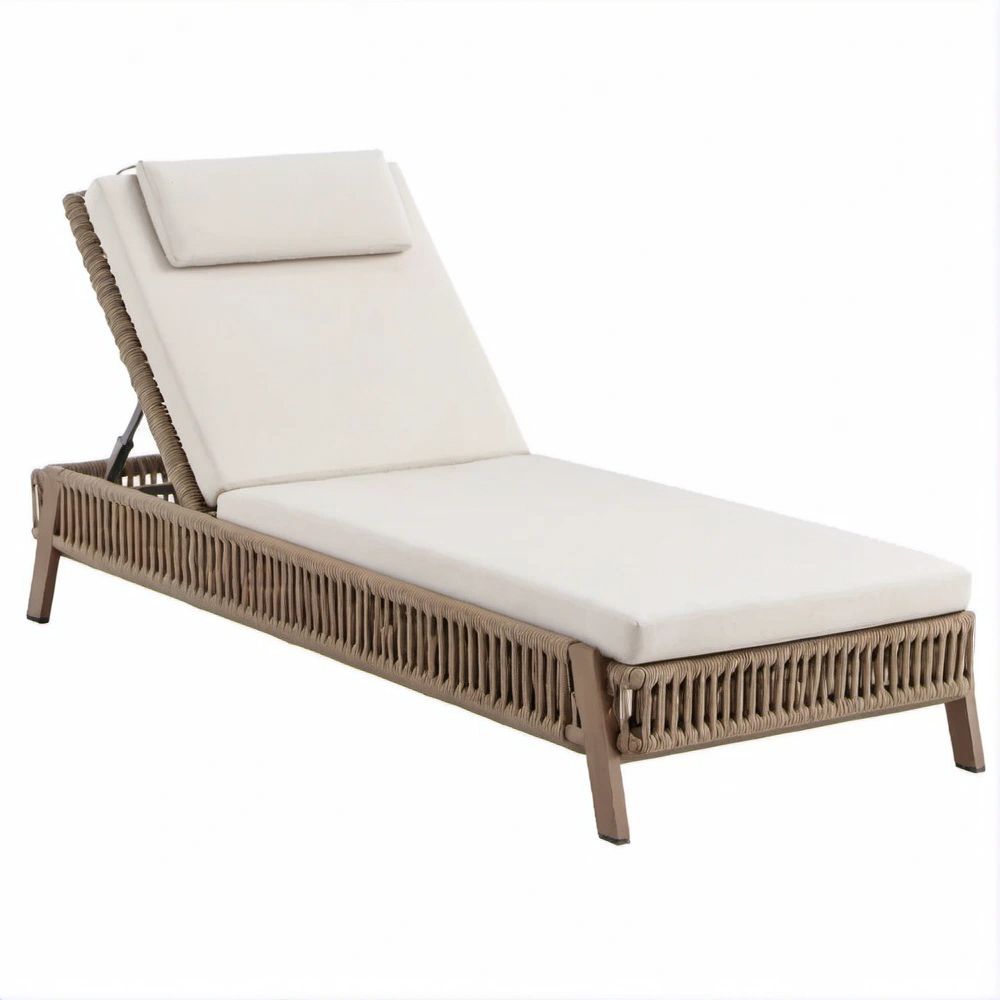 Regulowany leżak ogrodowy Taupe/Kremowy z aluminium i plecionki PE, 200 x 70 x 35 cm