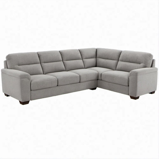 Jasnoszara sofa narożna w kształcie L z ciemnobrązowymi nogami, 260 x 200 x 90 cm