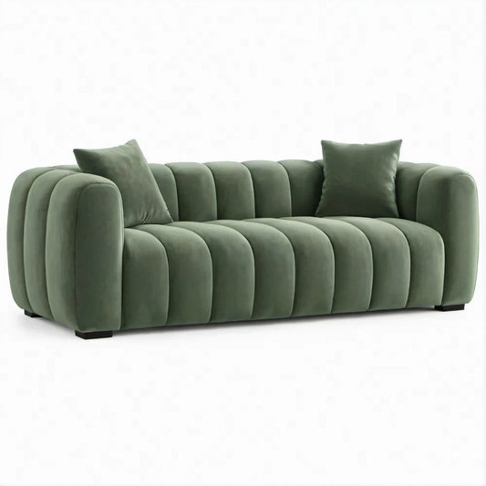 Dwuosobowa sofa z aksamitu poliestrowego, oliwkowozielona, 180 x 85 x 75 cm