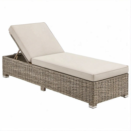 Regulowany leżak ogrodowy z technorattanu PE beżowo-szary 200 × 65 × 30 cm