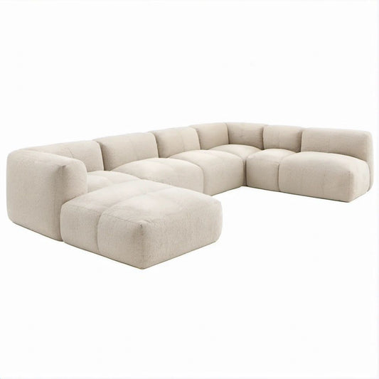 Kremowa sofa modułowa w kształcie U z tkaniny bouclé 350 x 250 x 70 cm
