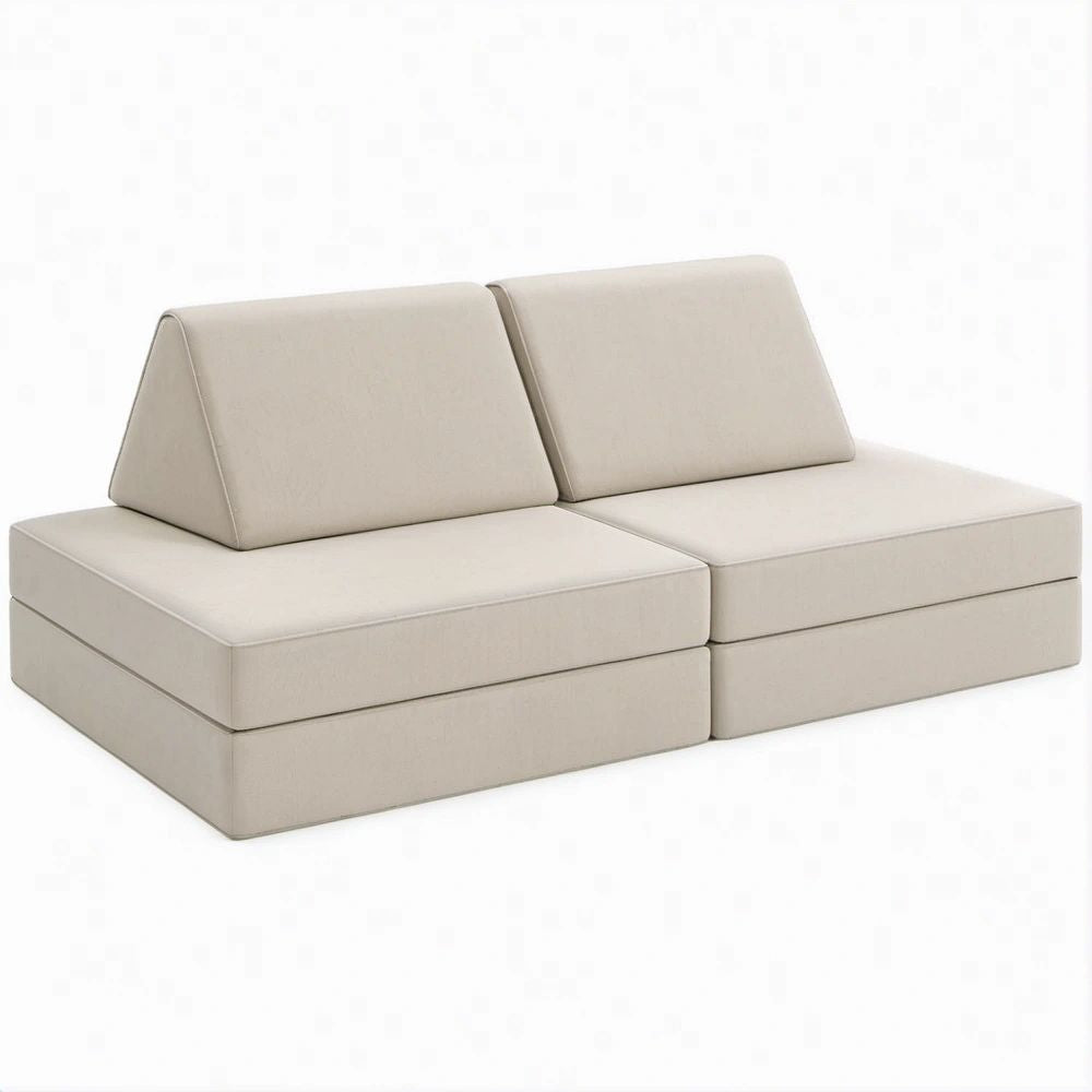 Beżowa modułowa sofa 2-osobowa z tapicerką poliestrową, 200 x 100 x 70 cm