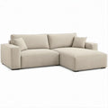 Beżowa sofa narożna z prawostronnym szezlongiem, tapicerka poliestrowa, 240 × 160 × 85 cm