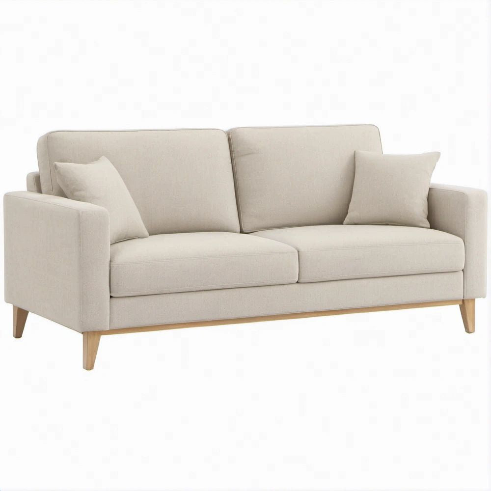 Dwuosobowa sofa kremowa z jasnobrązowymi nogami, 170 x 85 x 86 cm