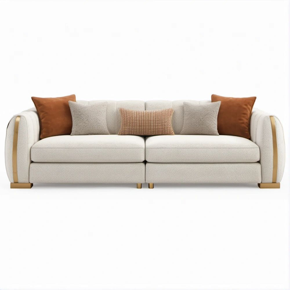 Kremowo-brązowa sofa trzyosobowa ze złotymi detalami 230 x 95 x 85 cm