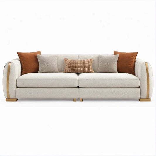 Kremowo-brązowa sofa trzyosobowa ze złotymi detalami 230 x 95 x 85 cm
