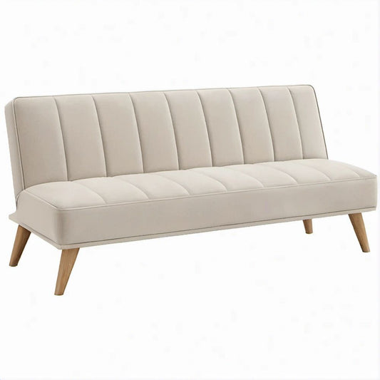 Rozkładana sofa 3-osobowa kremowa z naturalnymi drewnianymi nogami, 180 x 83 x 86 cm