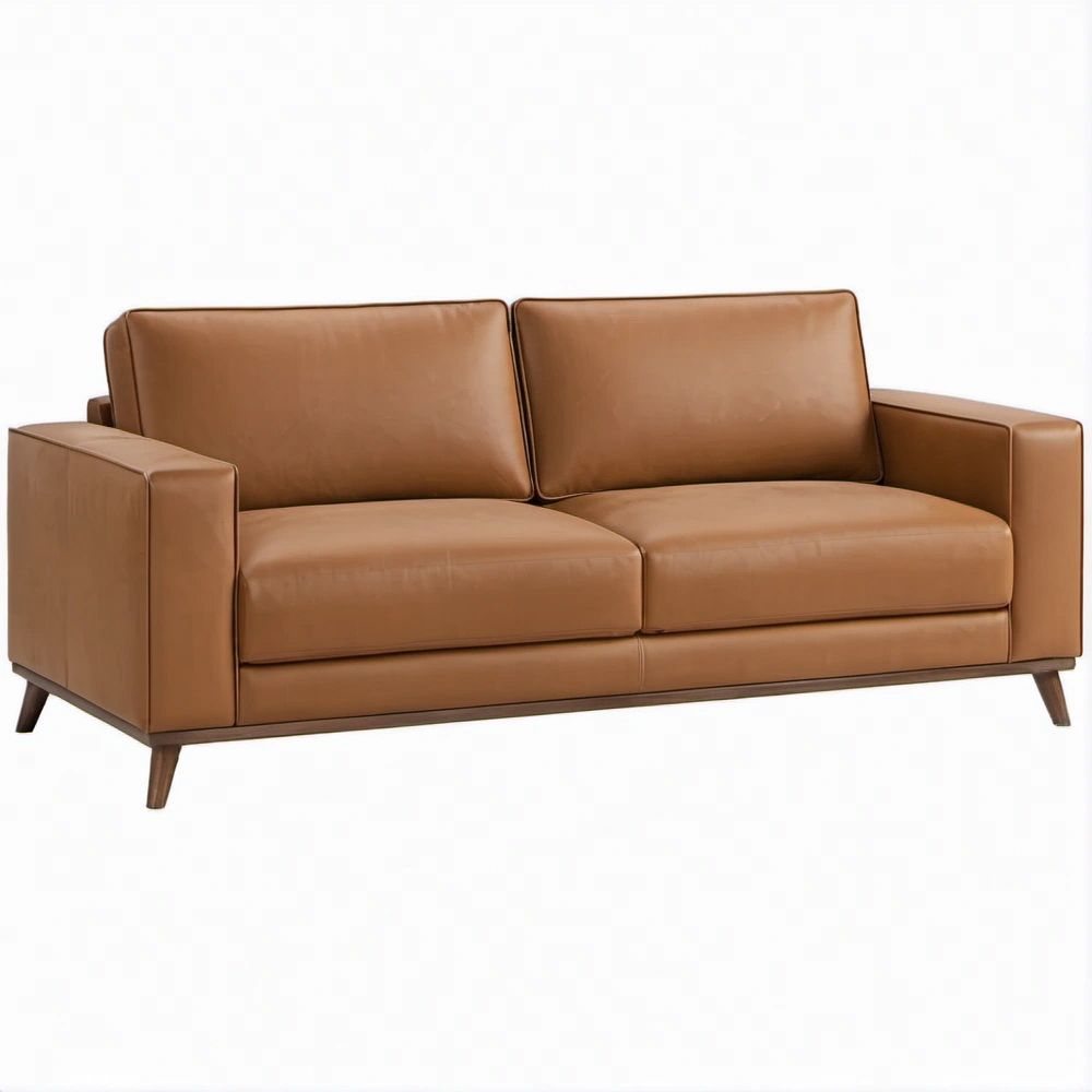 Dwuosobowa sofa ze skóry syntetycznej PU, koniakowa, 165 × 86 × 84 cm