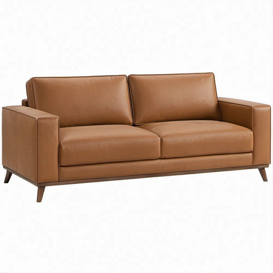 Dwuosobowa sofa ze skóry syntetycznej PU, koniakowa, 165 × 86 × 84 cm
